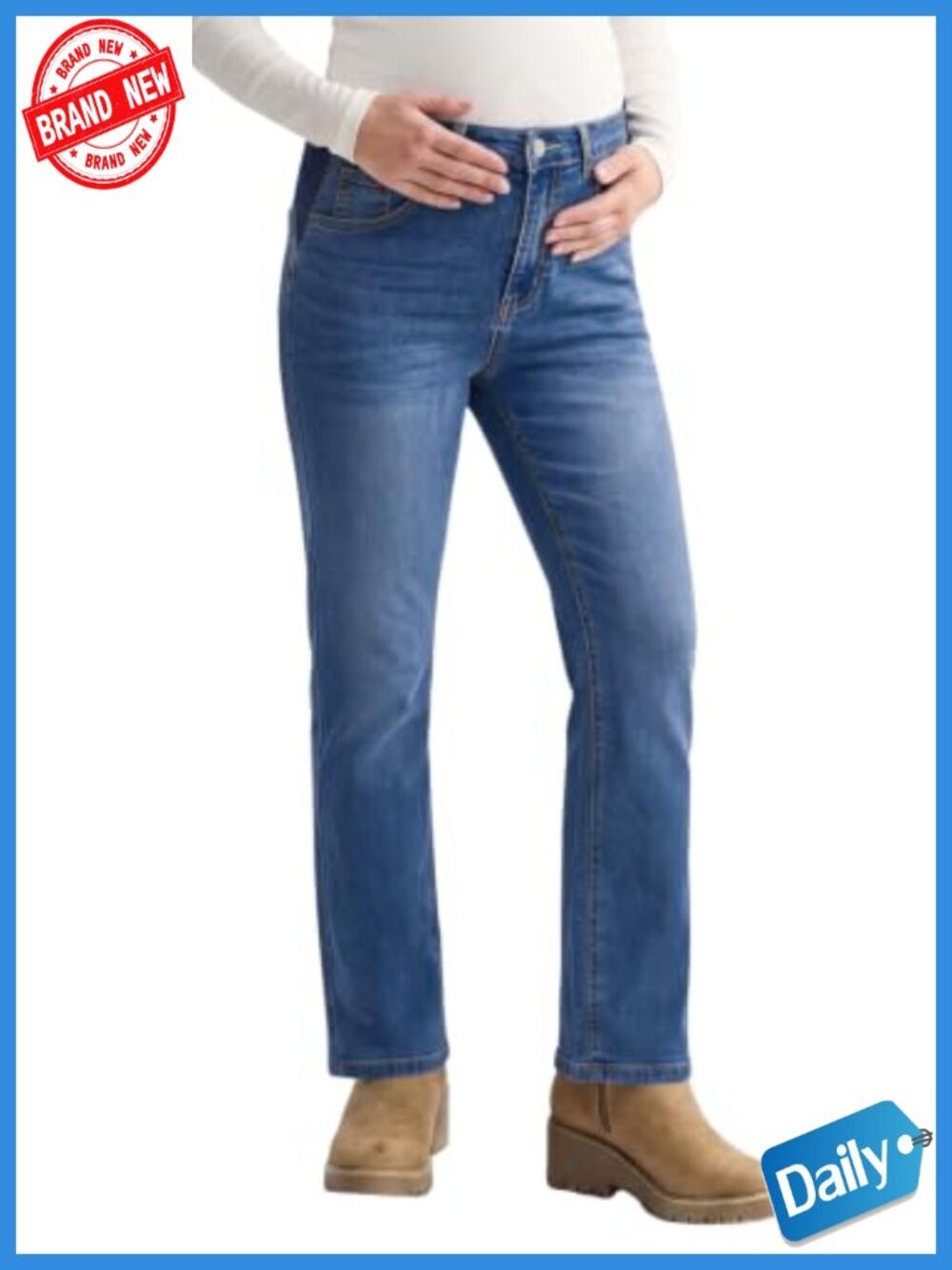 High Rise Maternity Jeans Straight Leg Stretch Denim Pants with Pockets